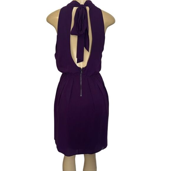Alice + Olivia Purple Tie Neck open back Halter mini Dress small - Picture 2 of 7